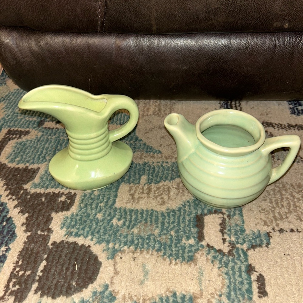 Vintage McCoy USA Art Deco Mint Green Ringed Teapot